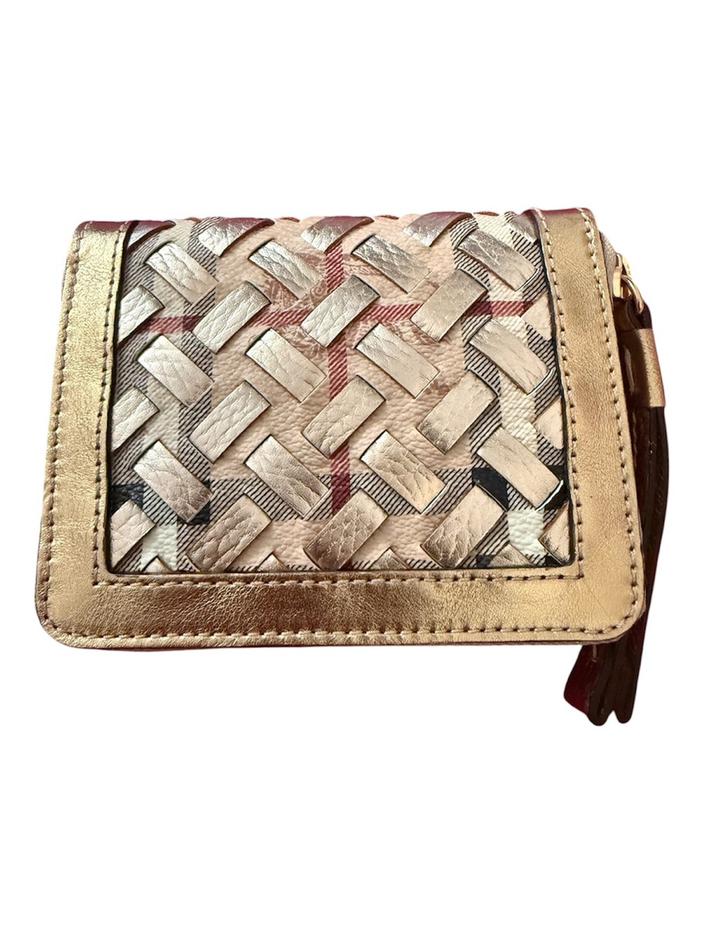 Burberry Metallic Gold Woven Zip Wallet. With coin and card slots. Brand New.
